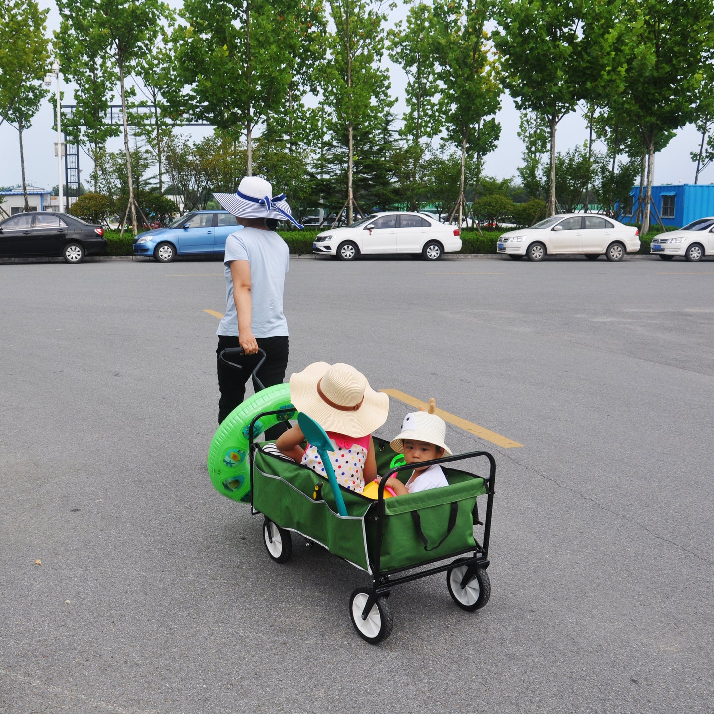 Folding Wagon Garden Shopping Beach Cart (Green)