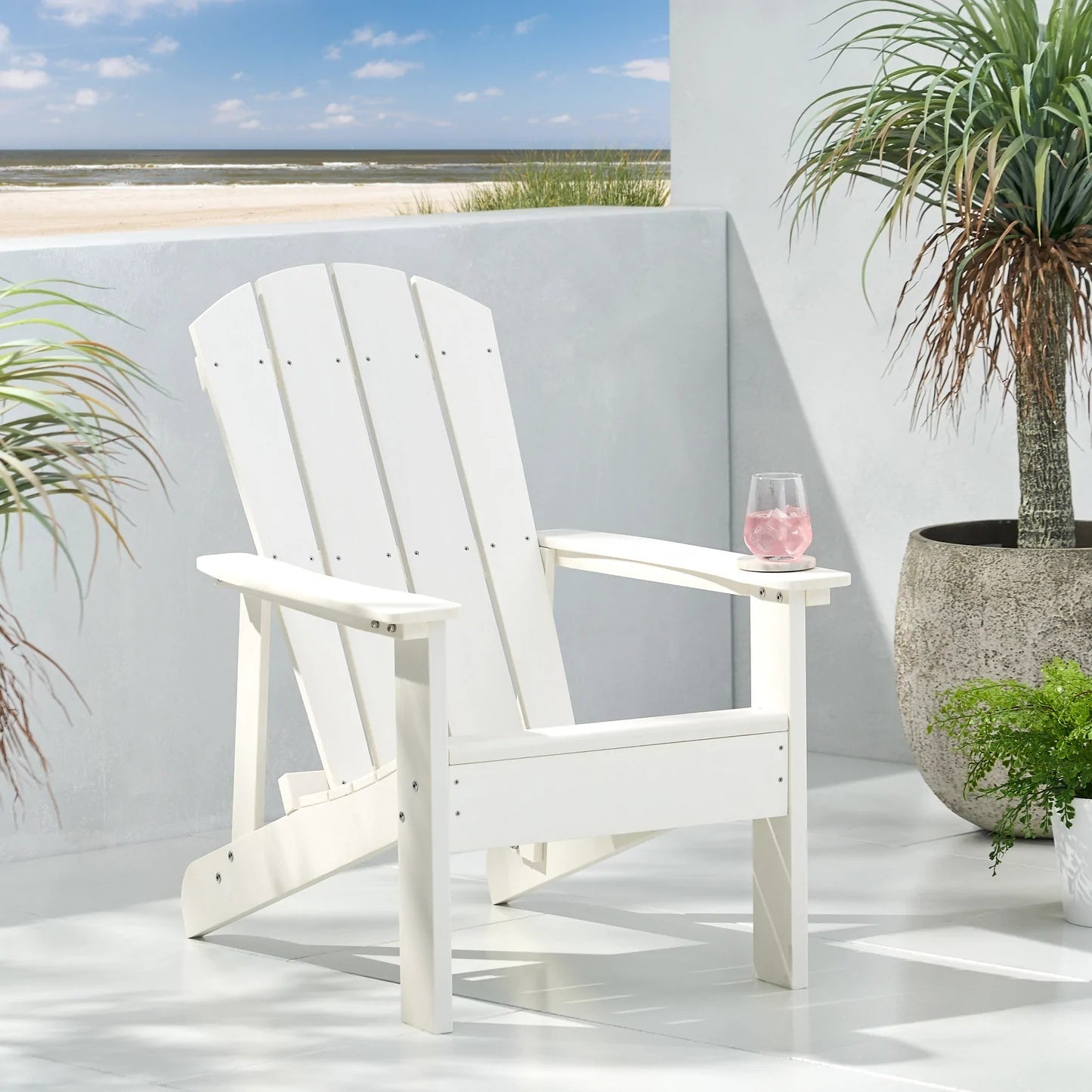 Classic Pure White Outdoor Solid Wood Adirondack Chair Garden Lounge Chair