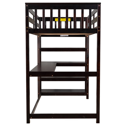 Twin Size Loft Bed with Storage Shelves and Under-bed Desk, Espresso(OLD SKU:SM000245AAP-1)