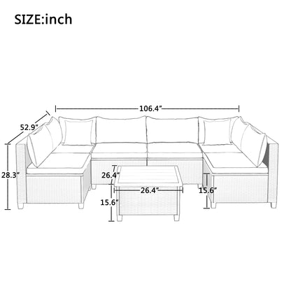 U-style Quality Rattan Wicker Patio Set, U-Shape Sectional Outdoor Furniture Set with Cushions and Accent Pillows