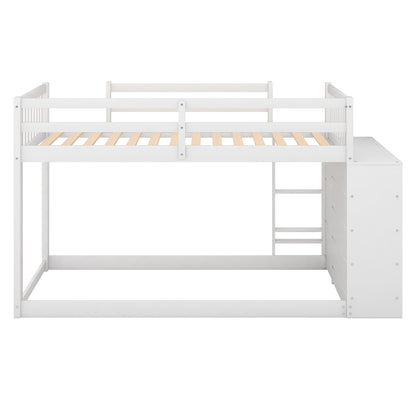 Twin over Twin Bunk Bed with Attached Cabinet and Shelves Storage,White (OLD SKU:GX000513AAK)(Expected Arrival Time:9.5)