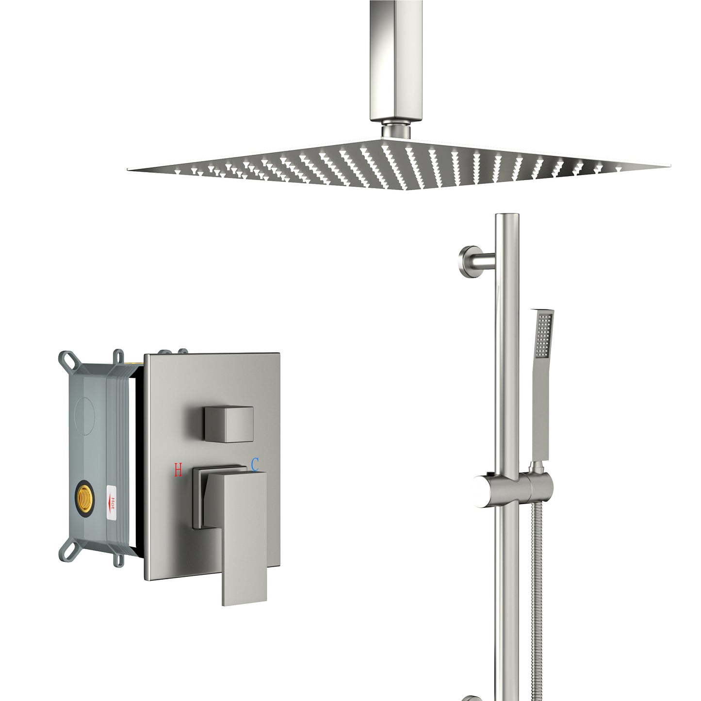 16" Rain Shower Head Systems ,with 26.18 inch Adjustable Angle Slide Bar,Brushed Nickel,Ceiling Mounted shower