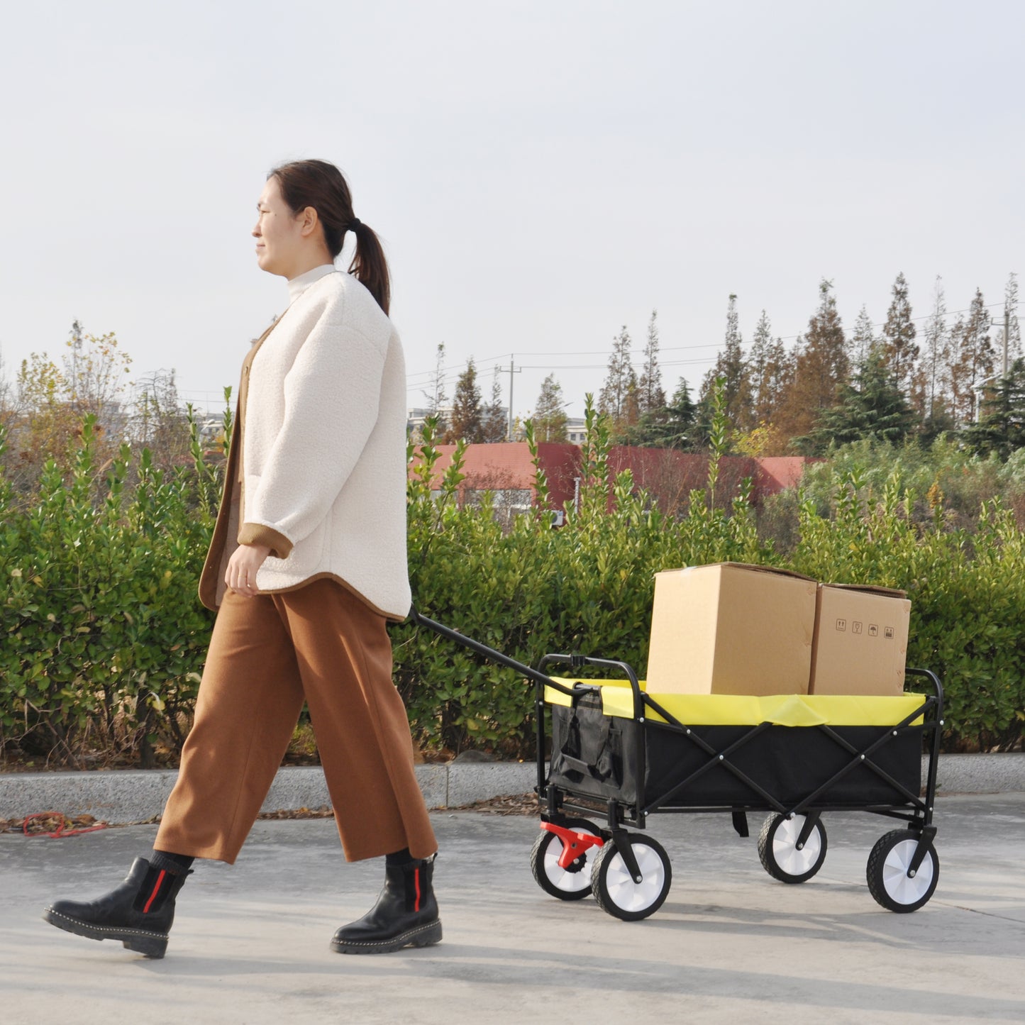 Folding Wagon Garden Shopping Beach Cart (black+yellow)