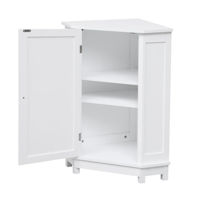 White Bathroom Cabinet Triangle Corner Storage Cabinet with Adjustable Shelf Modern Style MDF Board