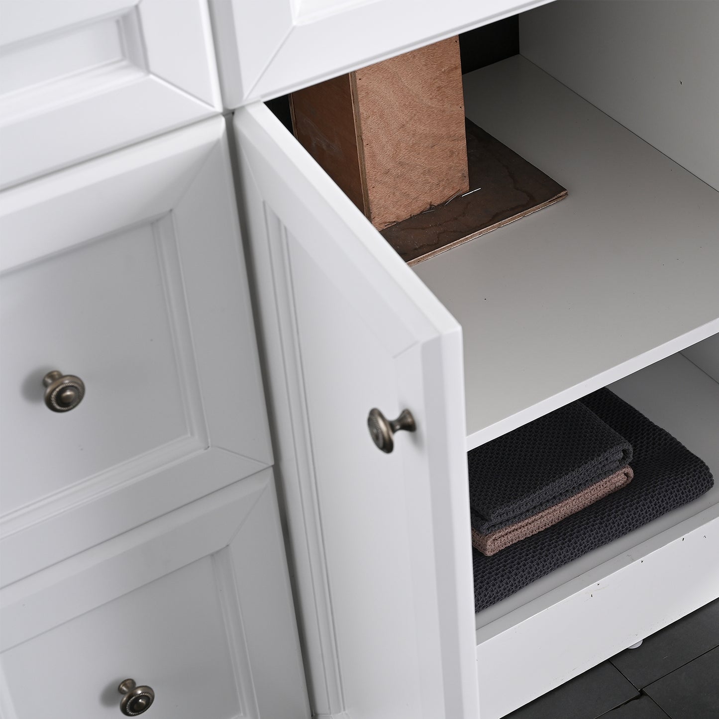 48 inch Bathroom Vanity Set, with Drawers, Carrara White Marble Top, 3 Faucet Hole