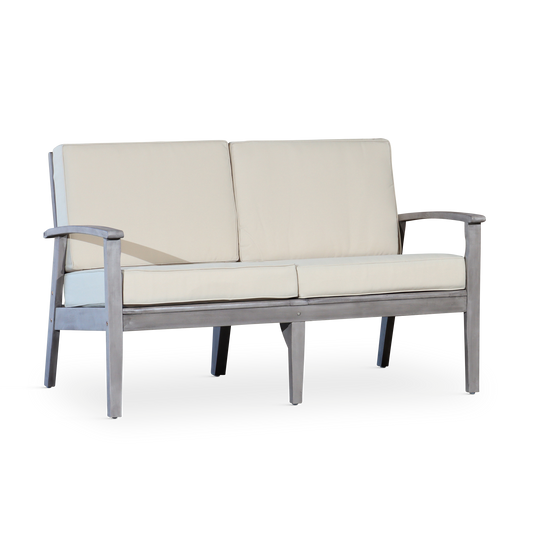 Eucalyptus Loveseat with Cushions, Silver Gray Finish, Sand Cushions