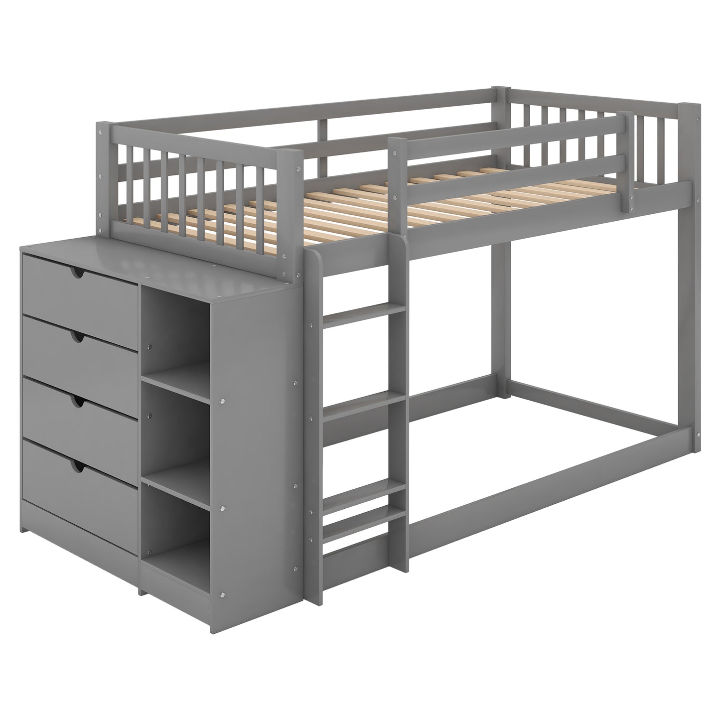 Twin over Twin Bunk Bed with Attached Cabinet and Shelves Storage ,Gray (OLD SKU:GX000513AAE)