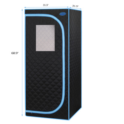 Portable Plus Type Full Size Far Infrared Sauna tent. Spa, Detox ,Therapy and Relaxation at home.Larger Space,Stainless Steel Pipes Connector Easy to Install.FCC Certification--Black(Blue binding)