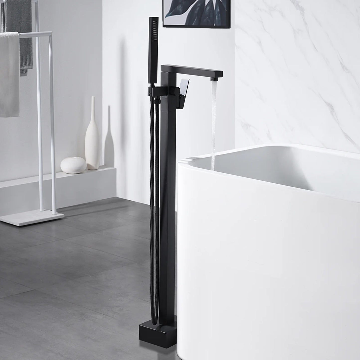 Single Handle Floor Mounted Tub Filler with Handshower