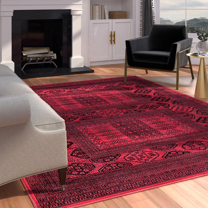 Alastair Red and Black Viscose Area Rug 3x5