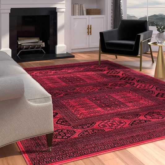 Alastair Red and Black Viscose Area Rug 8x10