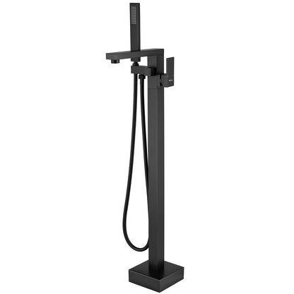 Single-Handle Freestanding Floor Mount Roman Tub Faucet Bathtub Filler with Hand Shower in Matte Black