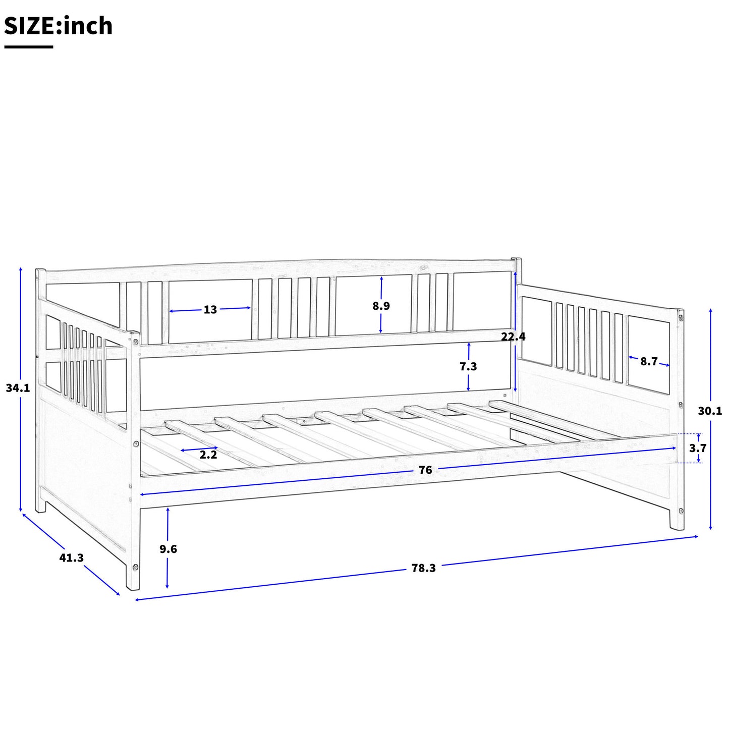 Solid Wood Daybed, Multifunctional, Twin Size, White (Previous SKU: WF190234AAK)