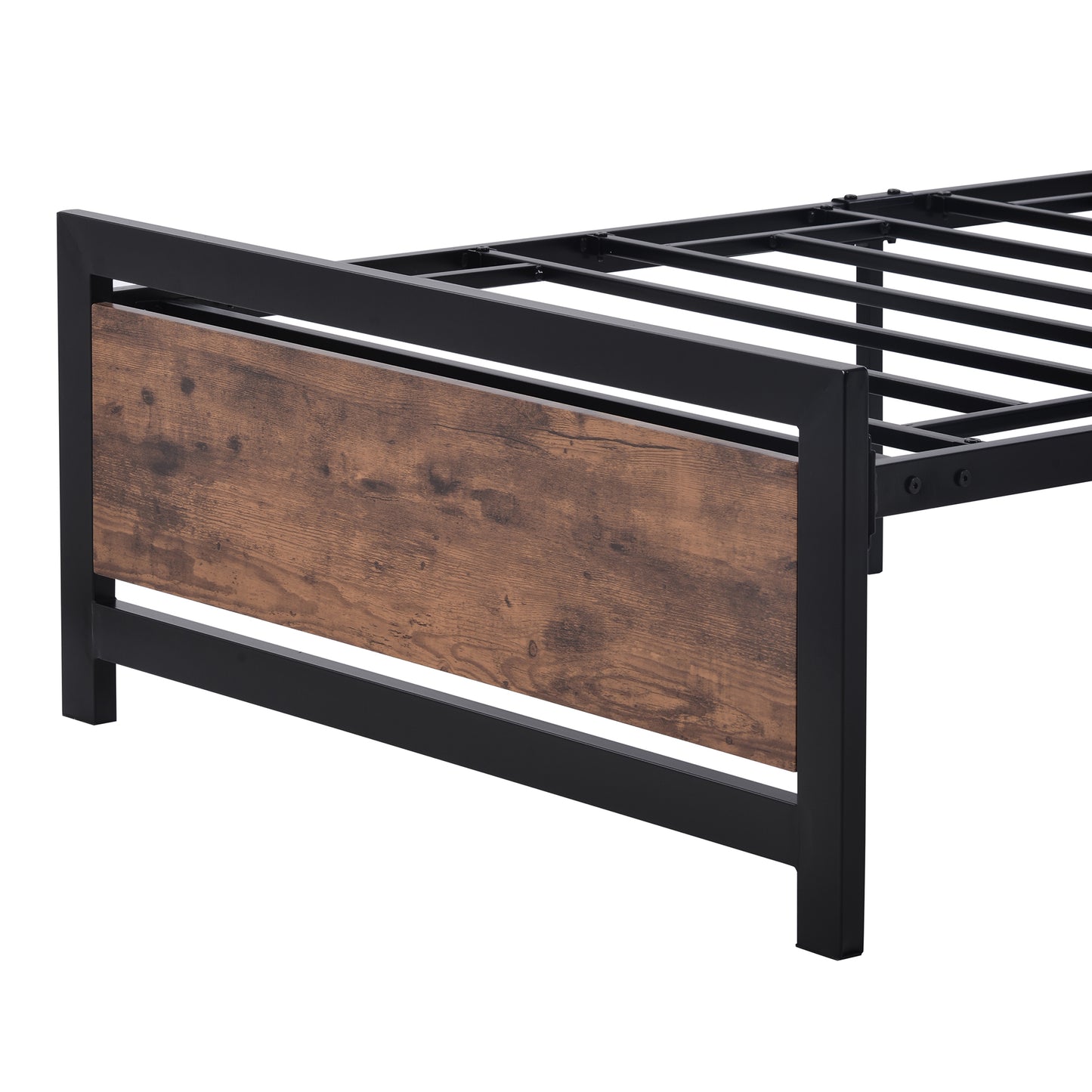 Metal and Wood Bed Frame with Headboard and Footboard ,Twin Size Platform Bed ,No Box Spring Needed, Easy to Assemble(BLACK)