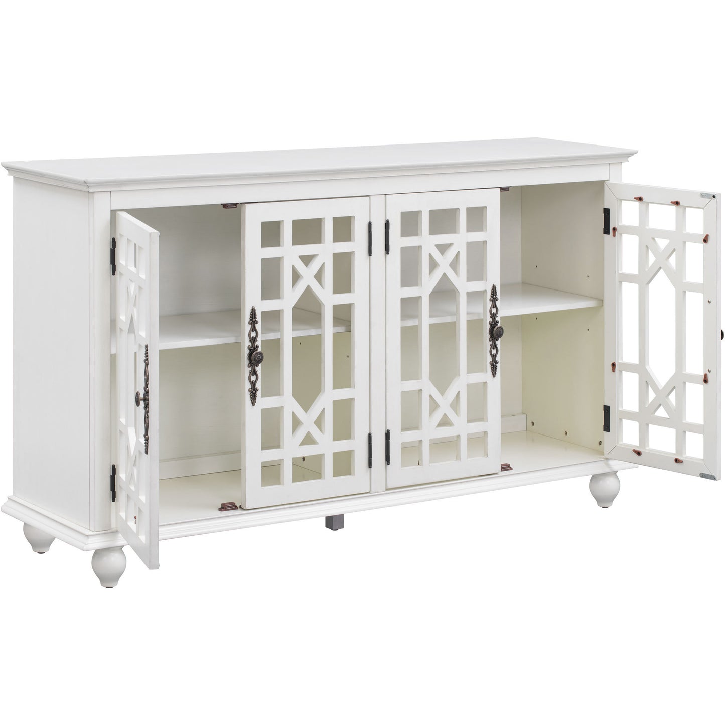 TREXM Sideboard with Adjustable Height Shelves, Metal Handles, and 4 Doors for Living Room, Bedroom, and Hallway (Antique White)