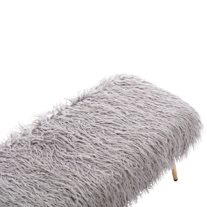 HengMing Faux Fur Plush Ottoman Bench, Modern Fluffy Upholstered Bench for Entryway Dining Room Living Room Bedroom, GRAY