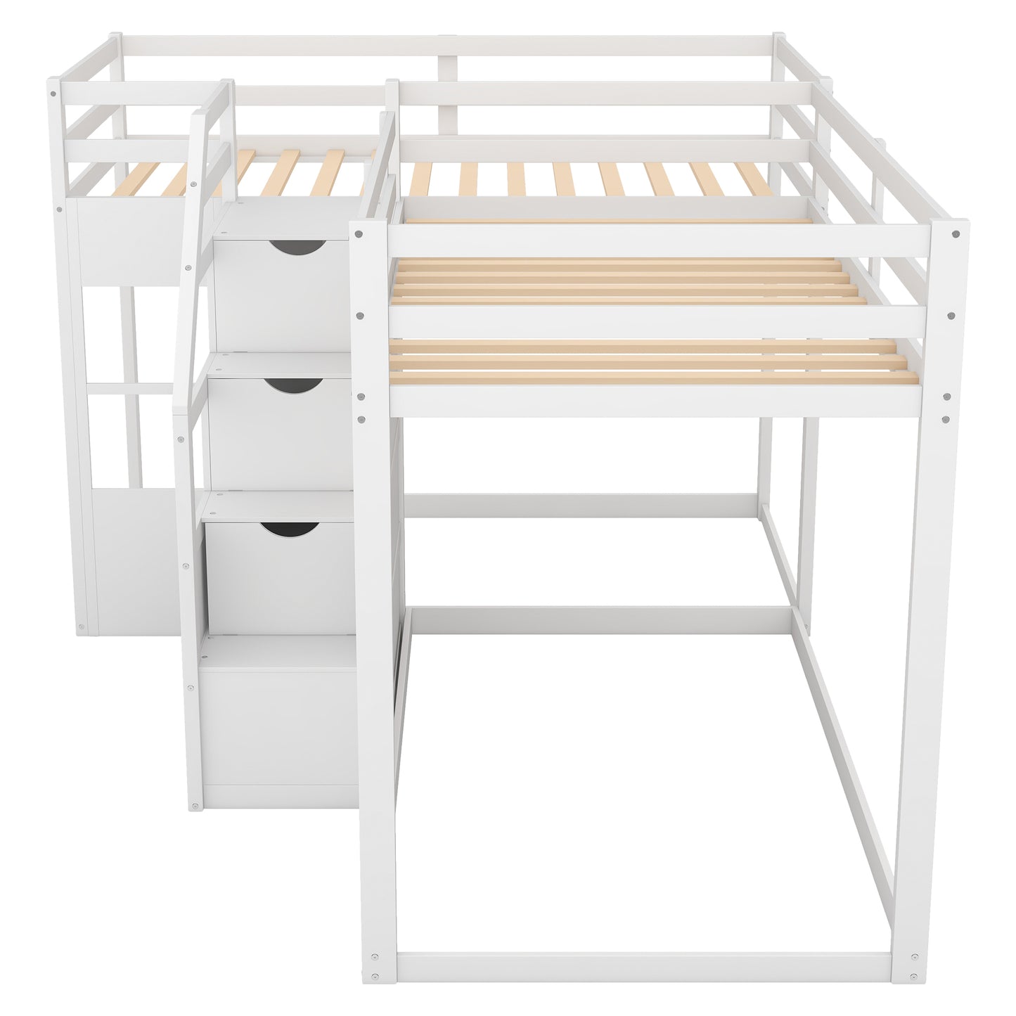 Twin over Twin L-Shaped Bunk Bed with Built-in Middle Staircase,White