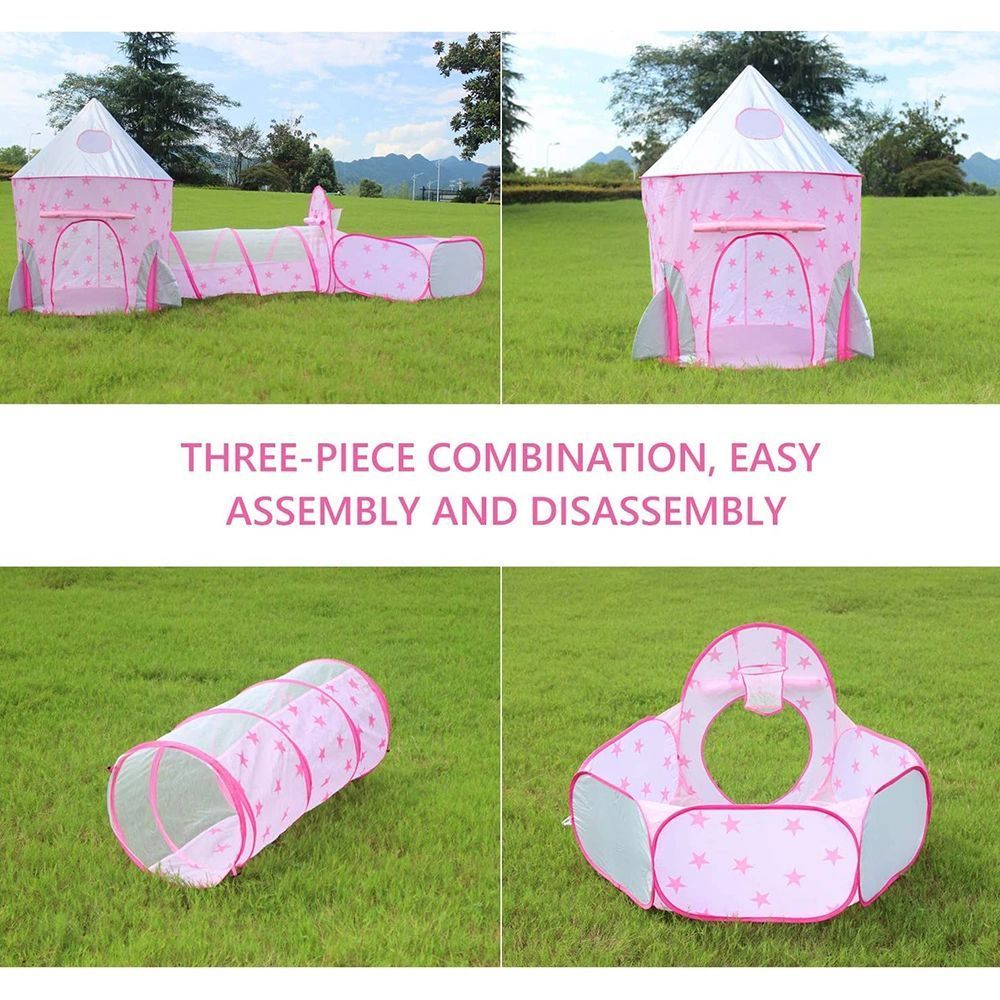 3 in 1 Rocket Ship Play Tent - Indoor/Outdoor Playhouse Set for Babies,Toddleers, Pink