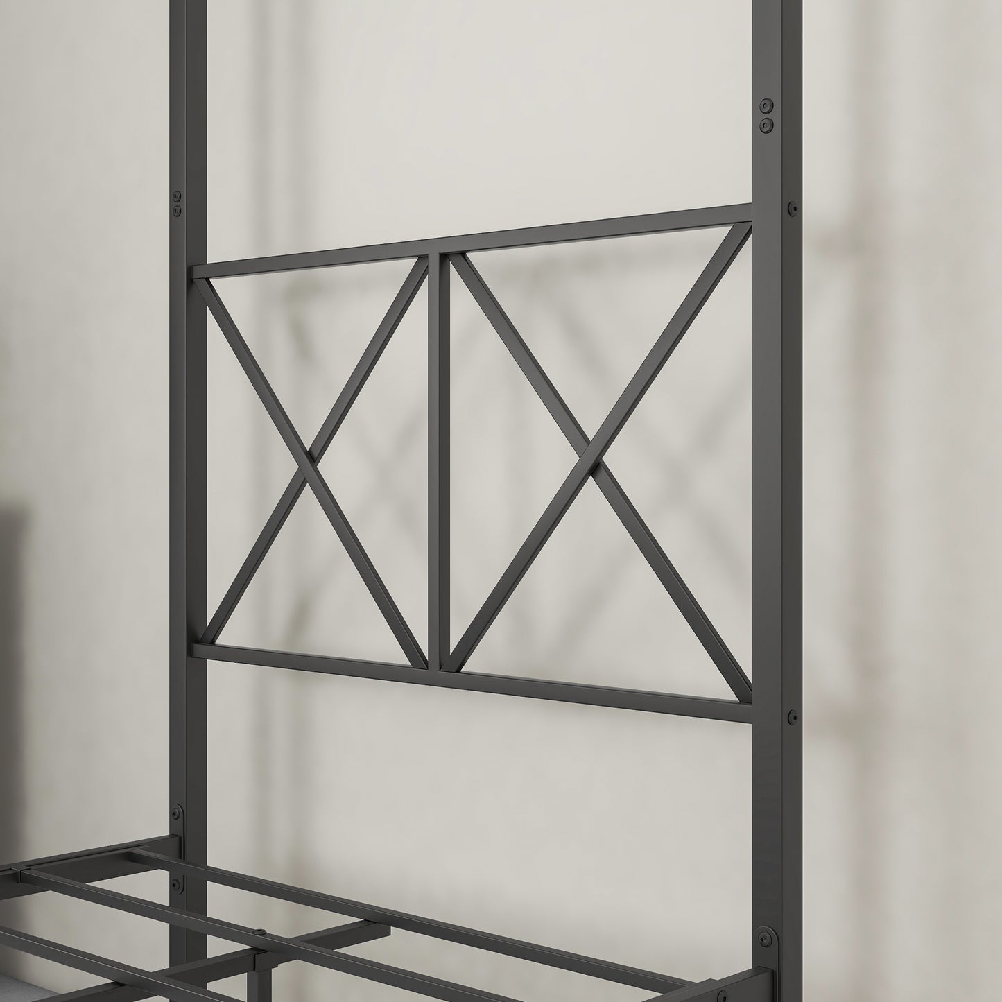 Metal Canopy Bed Frame Platform with X Shaped , Twin Black