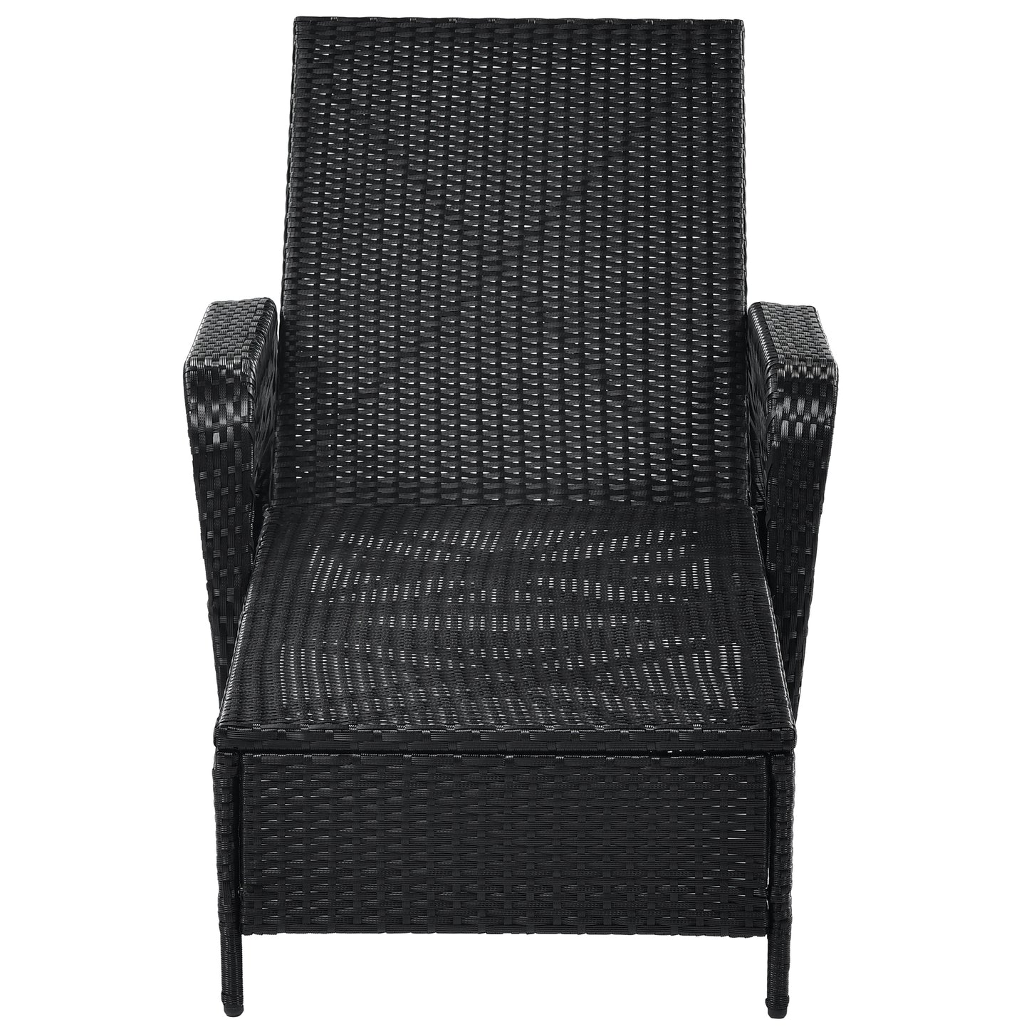 GO Outdoor patio pool PE rattan wicker chair wicker sun lounger, Adjustable backrest, green cushion, Black wicker (2 sets)