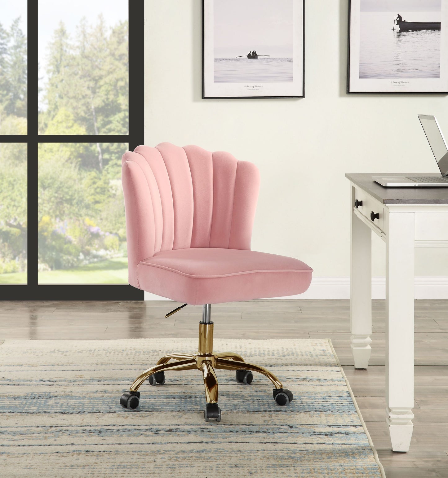 ACME Moyle Office Chair in Rose Quartz Velvet & Gold Finish OF00116