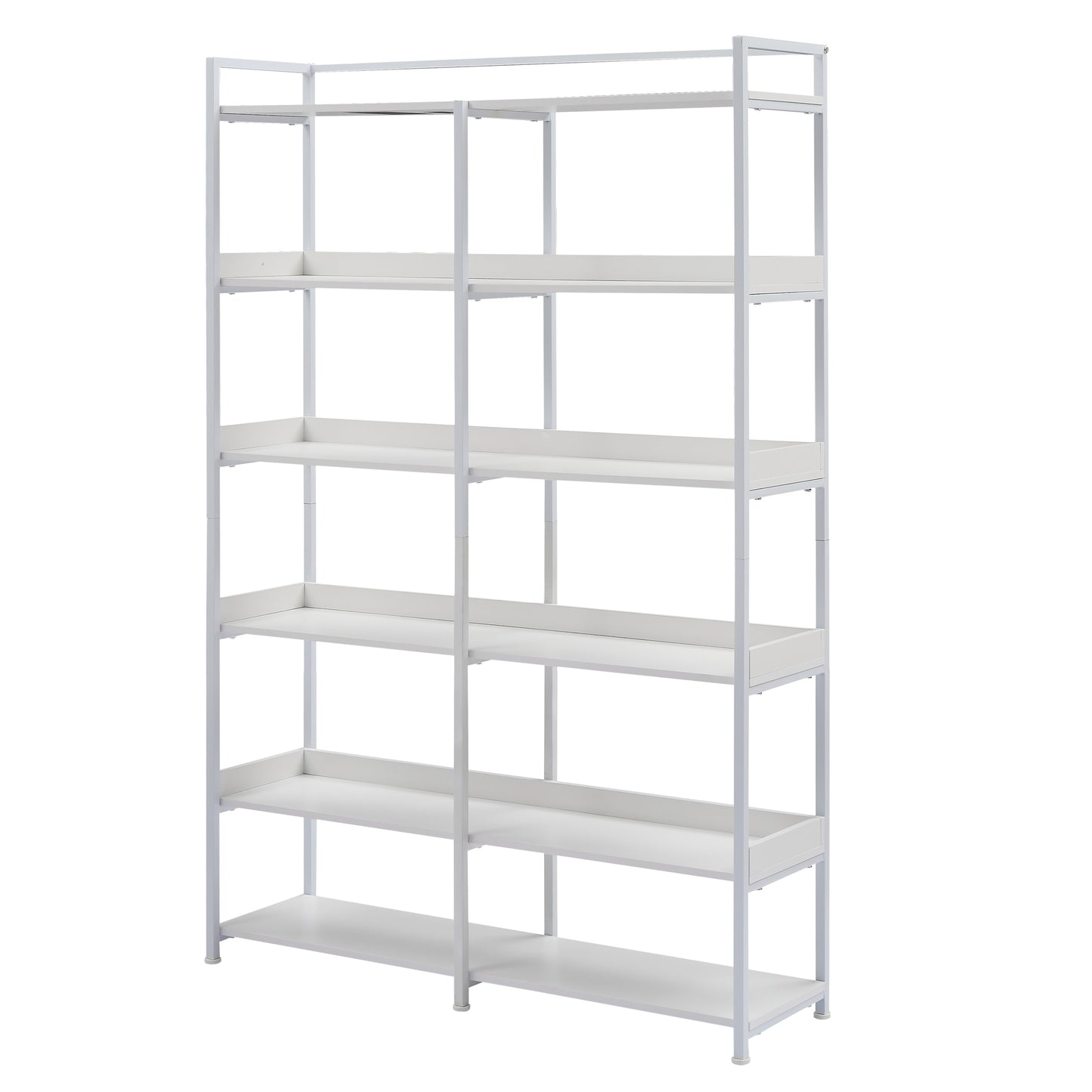 70.8 Inch Tall Bookshelf MDF Boards Stainless Steel Frame, 6-tier Shelves with Back&Side Panel, Adjustable Foot Pads, White