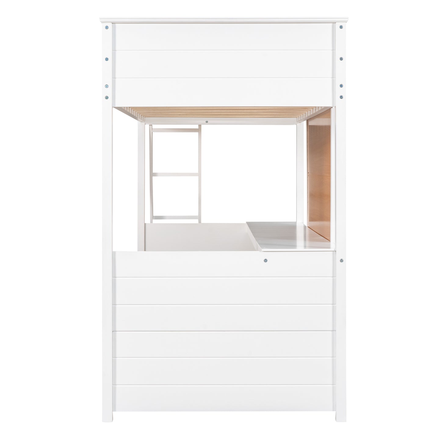 Twin size Loft Bed with Desk and Writing Board, Wooden Loft Bed with Desk - White