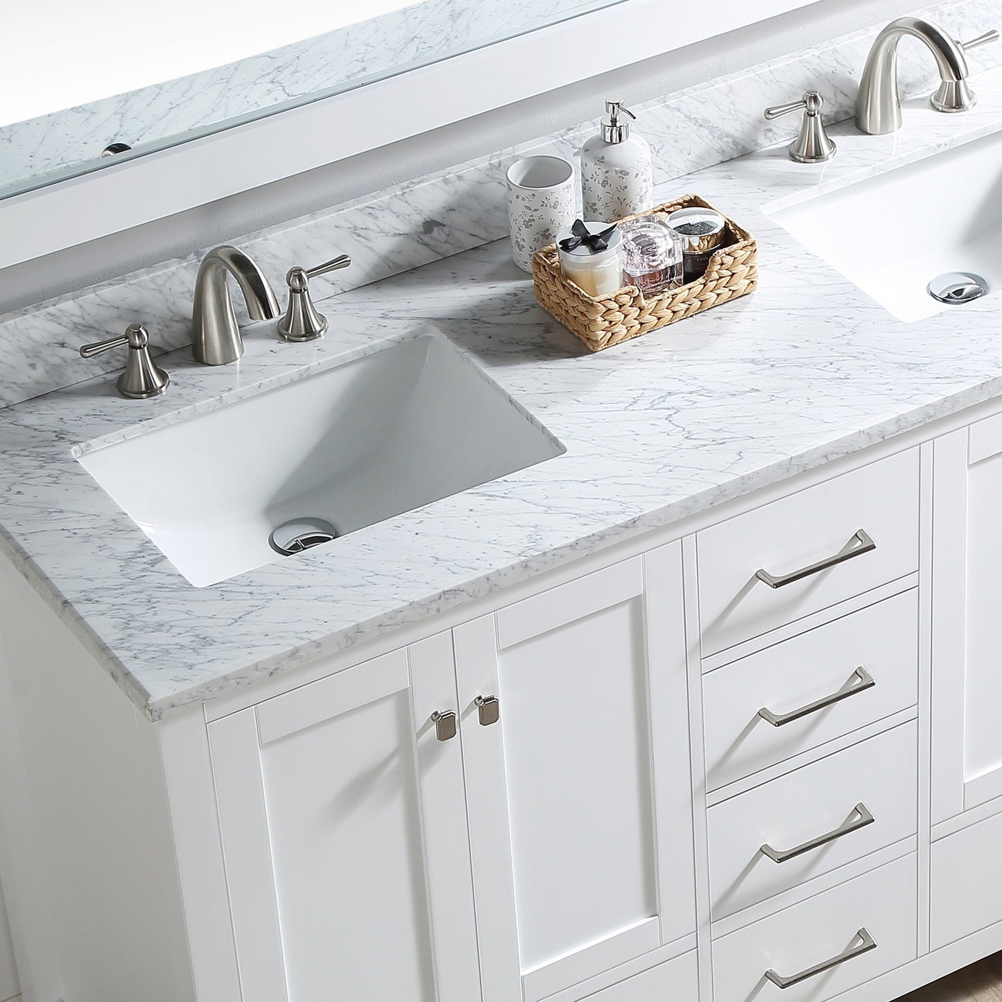 Bathroom Vanity set 60 inches Double sink, Carrara White Marble Countertop Without Mirror