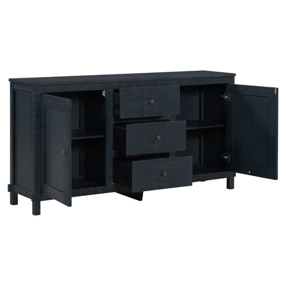 TREXM Retro Solid Wood Buffet Cabinet with 2 Storage Cabinets, Adjustable Shelves and 3 Drawers for Living Room (Antique Black)