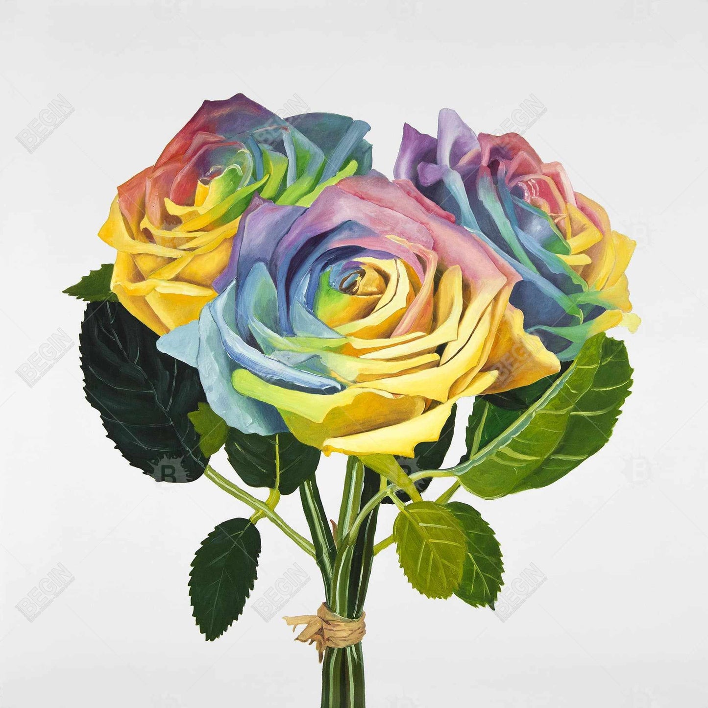 Bouquet of rainbow roses - 08x08 Print on canvas