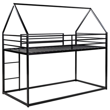 Twin over Twin House Bunk Bed with Built-in Ladder,Black