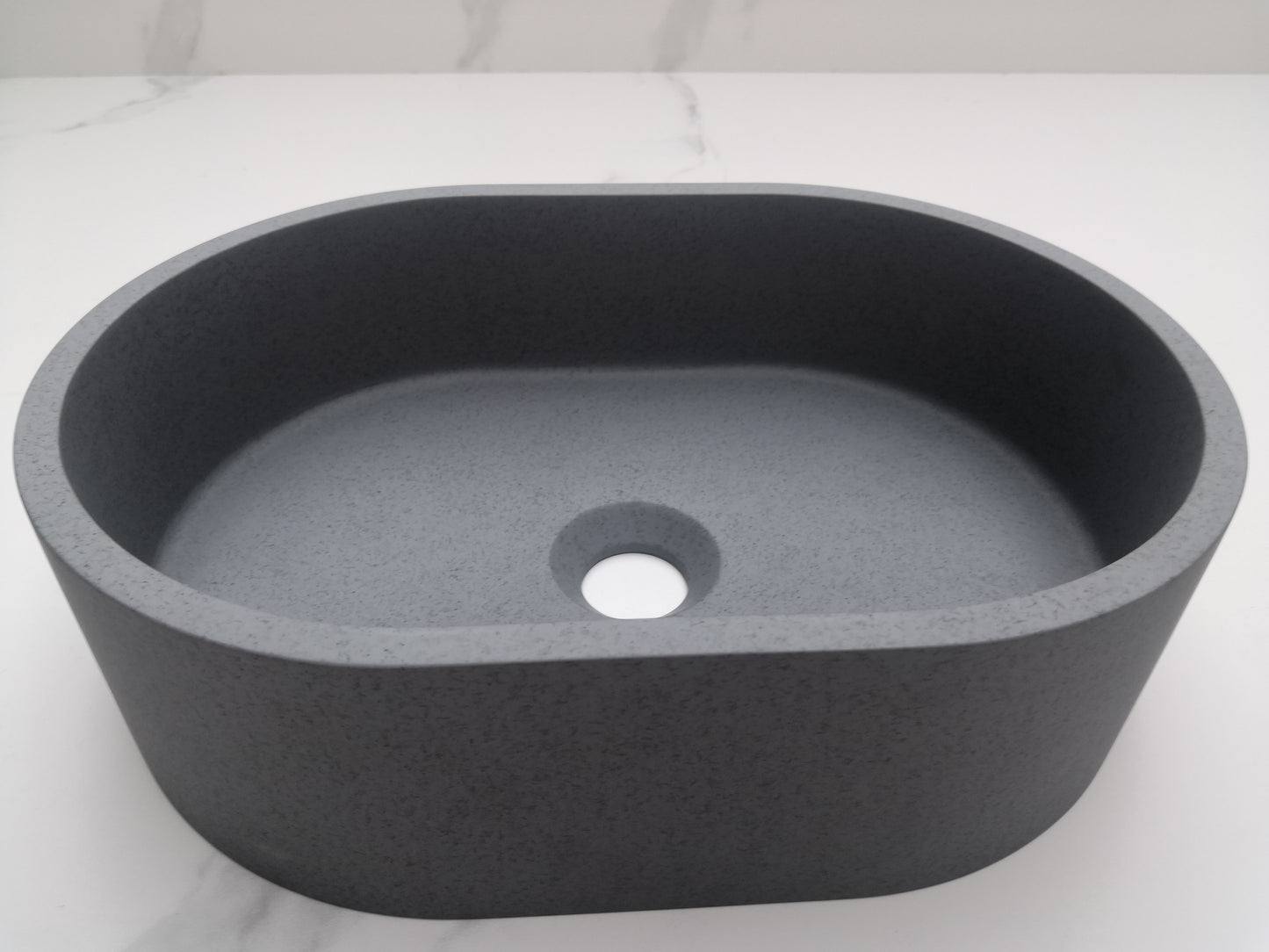 Double Oval Concrete Vessel Bathroom Sink in Grey without Faucet and Drain