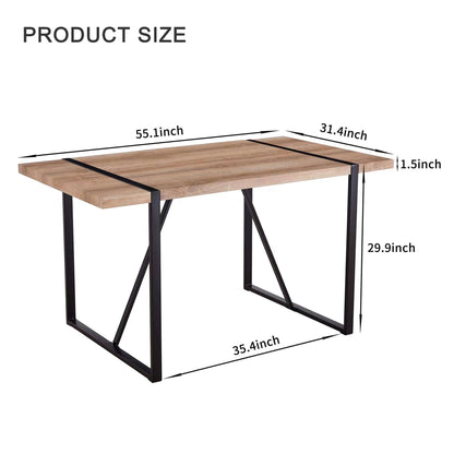 Rustic Industrial Rectangular Wood Dining Table For 4-6 Person,  With 1.5" Thick Engineered Wood Tabletop and Black Metal Legs, Writing Desk For Kitchen Dining Living Room, 55.1" W x 31.4" D x 29.9" H