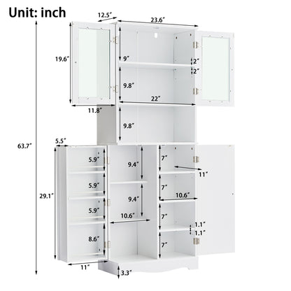 Tall Storage Cabinet with Glass Doors for Bathroom/Office, Multiple Storage Space, White