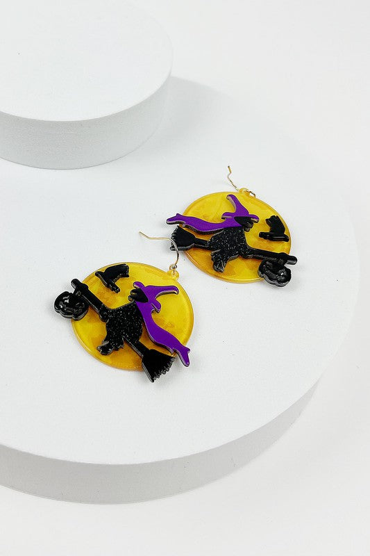 WITCH BROOM ACRYLIC HOOK EARRINGS