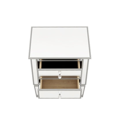 Elegant Mirrored Nightstand with 2 Drawers, Modern Silver Finished End Table Side Table for Living Room Bedroom