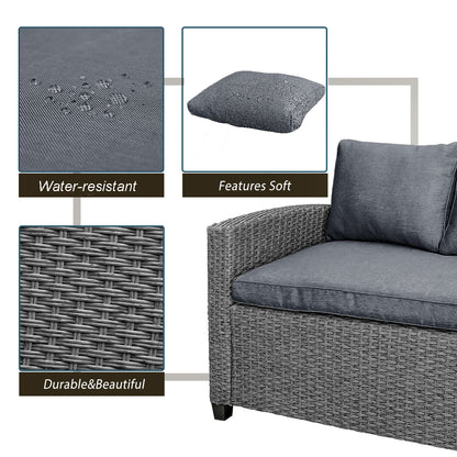 TOPMAX Patio Outdoor Furniture PE Rattan Wicker Conversation Set All-Weather Sectional Sofa Set with Table & Soft Cushions (Grey)