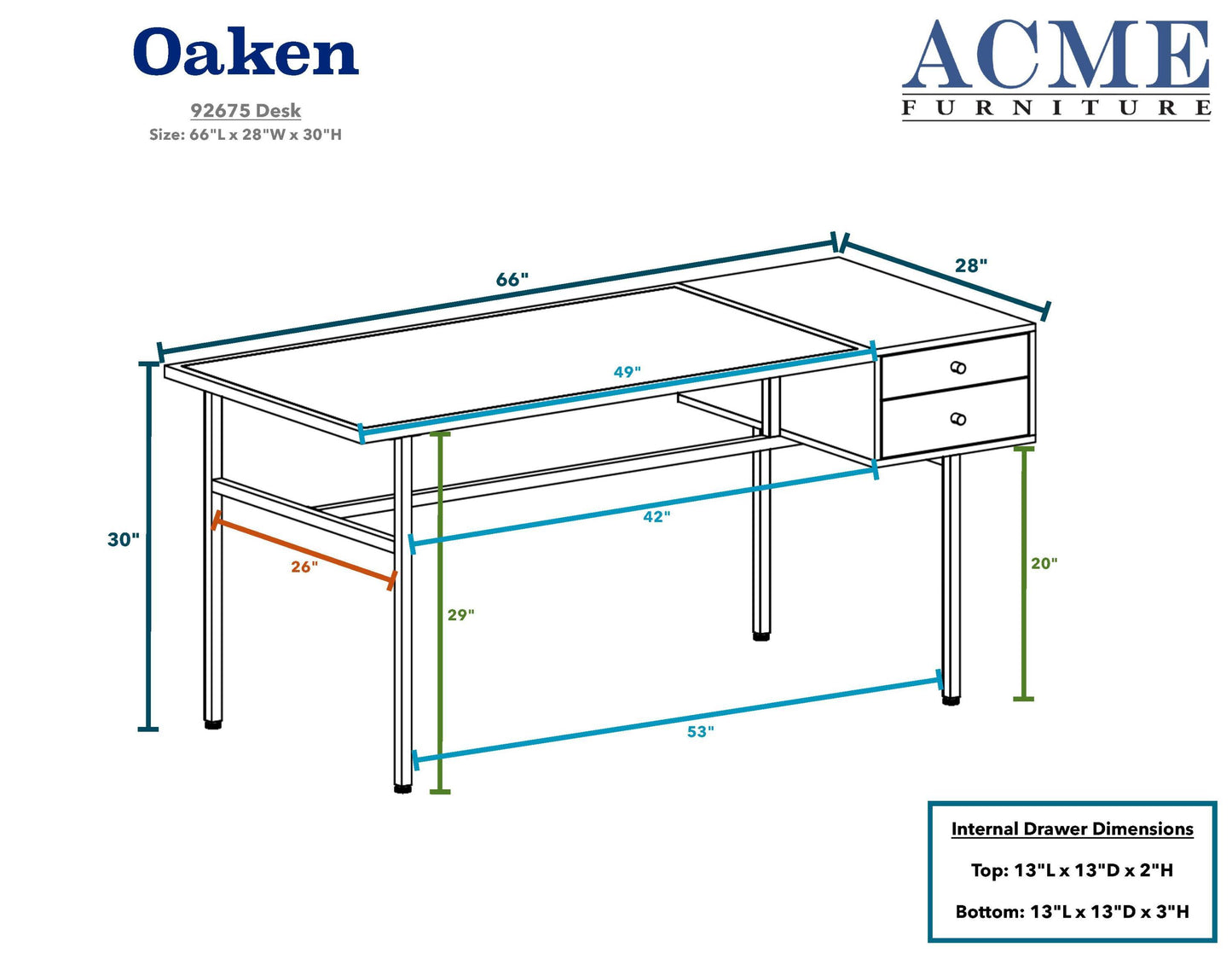 ACME Oaken Desk, Honey Oak & Black 92675