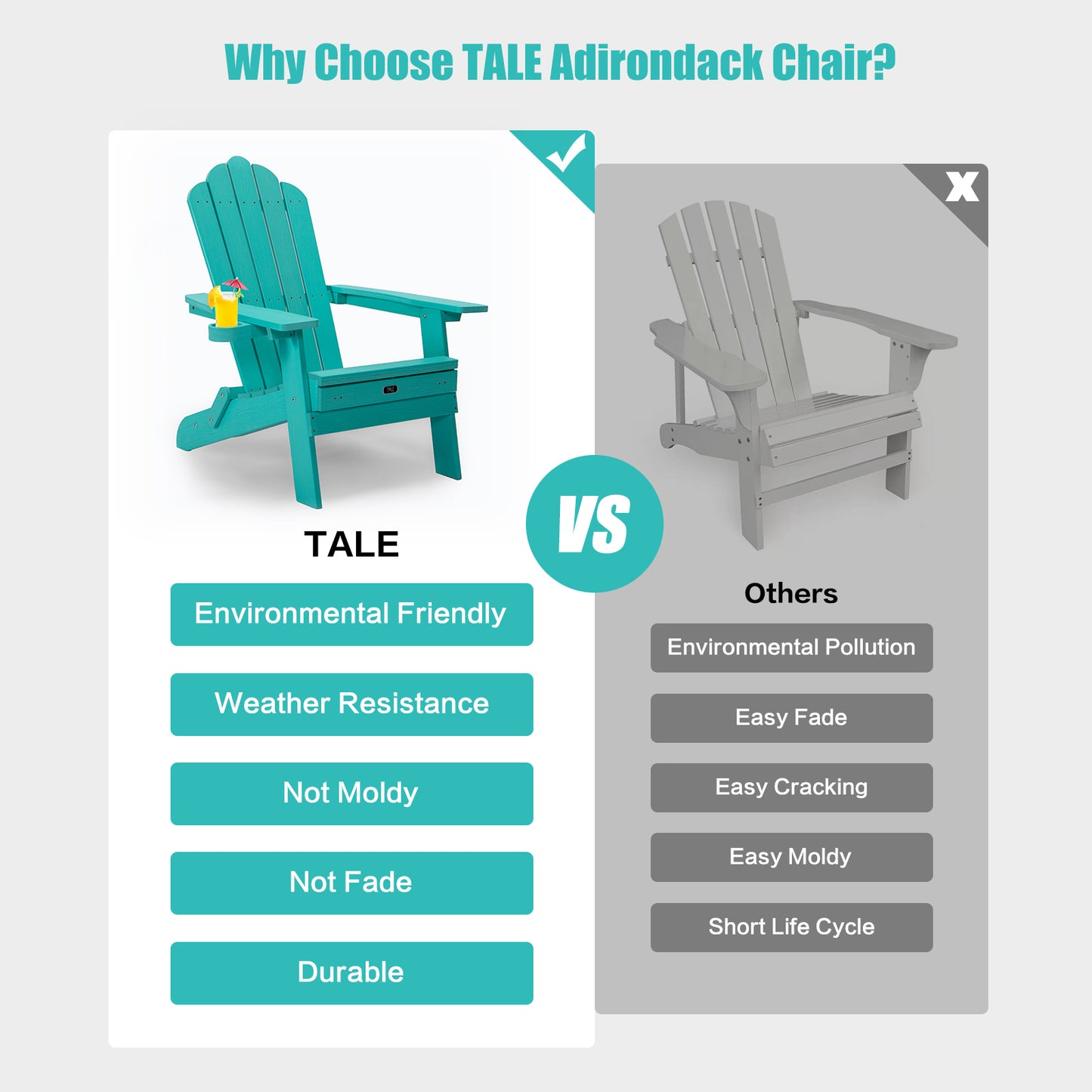 TALE Folding Adirondack Chair with Pullout Ottoman with Cup Holder, Oversized, Poly Lumber,  for Patio Deck Garden, Backyard Furniture, Easy to Install,GREEN. Banned from selling on Amazon