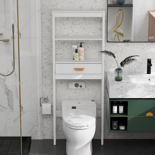 Over-the-Toilet Storage Cabinet White with one Drawer and 2 Shelves Space Saver Bathroom Rack