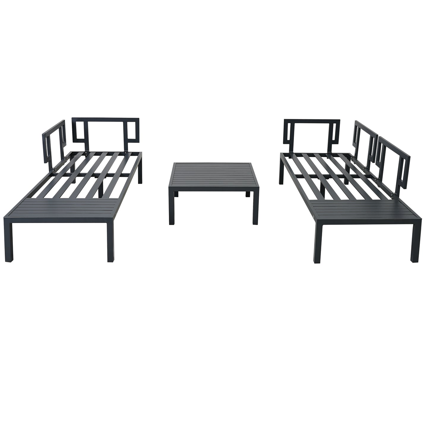 TOPMAX Outdoor 3-piece Aluminum Alloy Sectional Sofa Set with End Table and Coffee Table,Black Frame+Gray Cushion