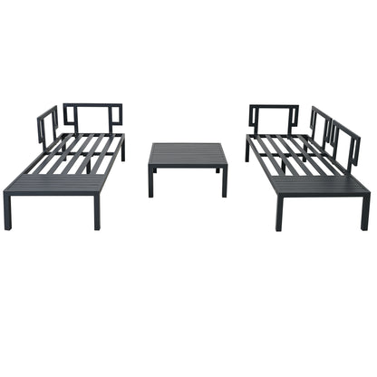 TOPMAX Outdoor 3-piece Aluminum Alloy Sectional Sofa Set with End Table and Coffee Table,Black Frame+Gray Cushion