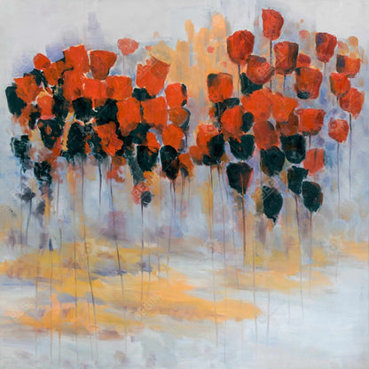 Red flowers field - 08x08 Print on canvas