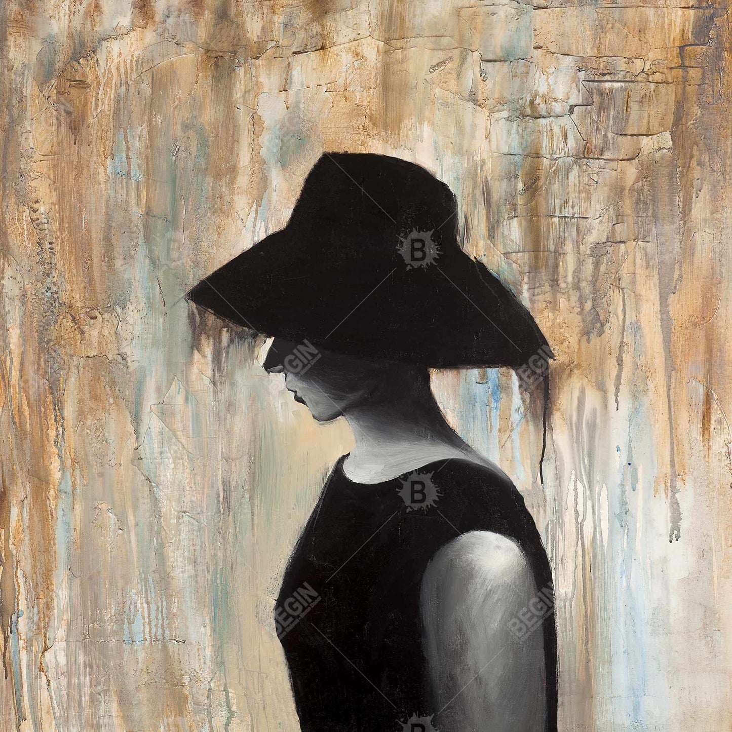 Audrey hepburn with a big hat - 16x16 Print on canvas