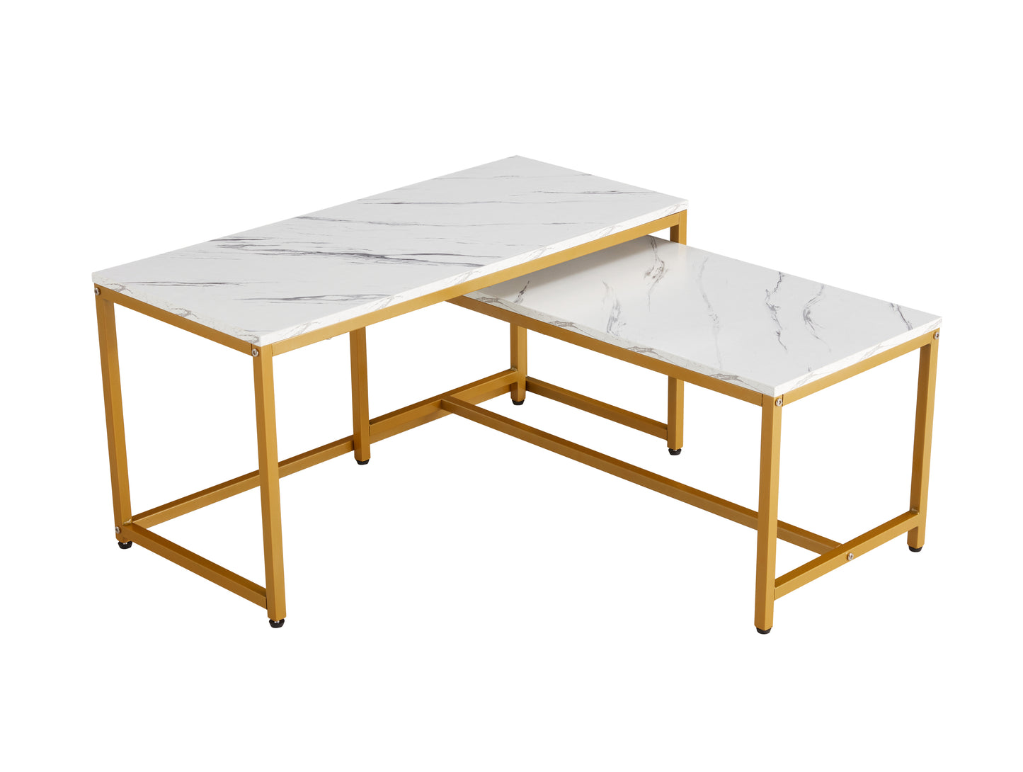 Modern Nesting Coffee  Tables Set, Marble white, 2pc,