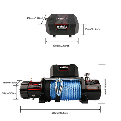 X-BULL 12V waterproof SYNTHETIC ROPE  Electric Winch 13000 lb Load Capacity for Truck UTV, ATU,SUV, Car with Corded Control