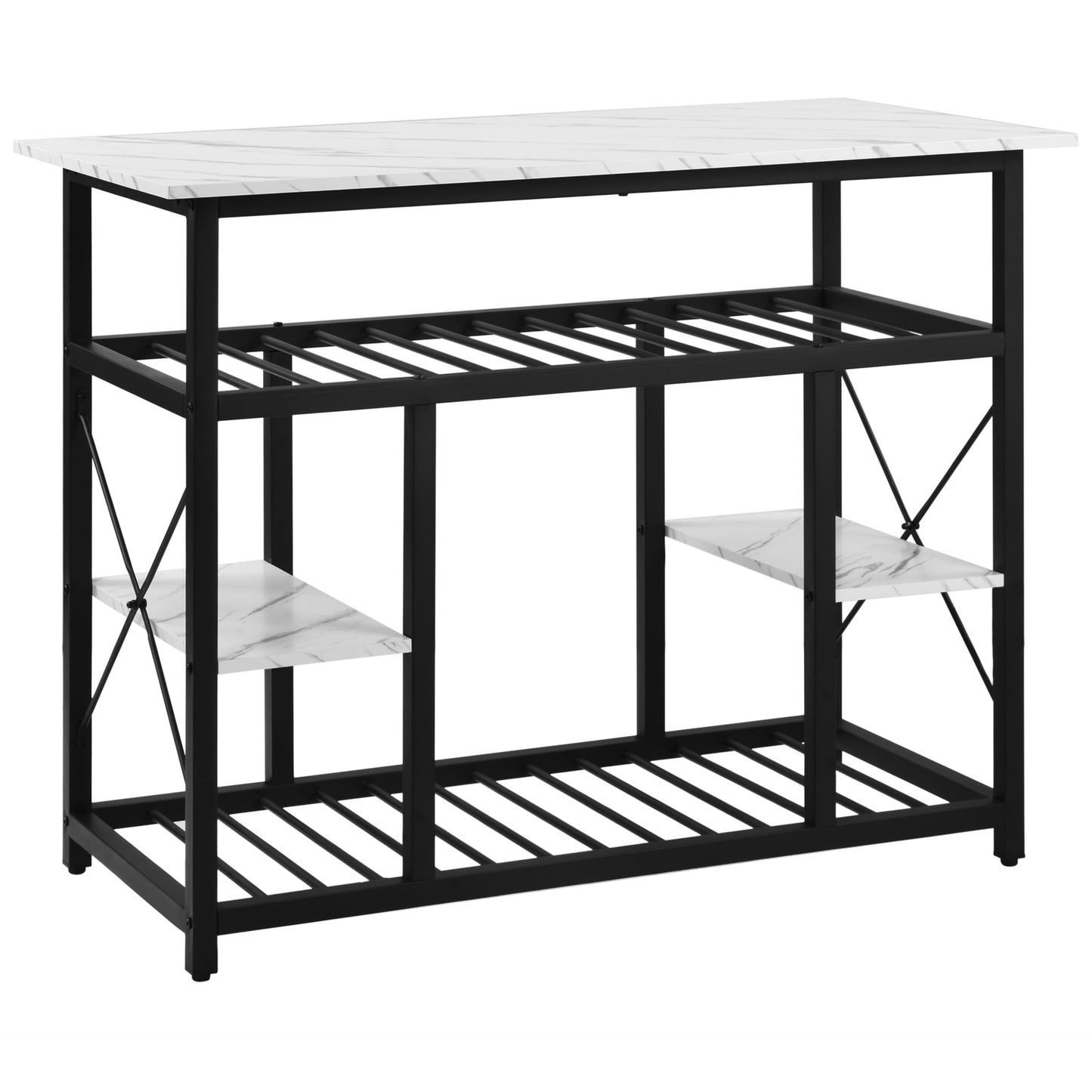 TOPMAX Multifunctional Counter Height Kitchen Dining Room Prep Table Kitchen Island,  Kitchen Rack with Large Worktop, Console Side Table for Living Room, Faux Marble Tabletop