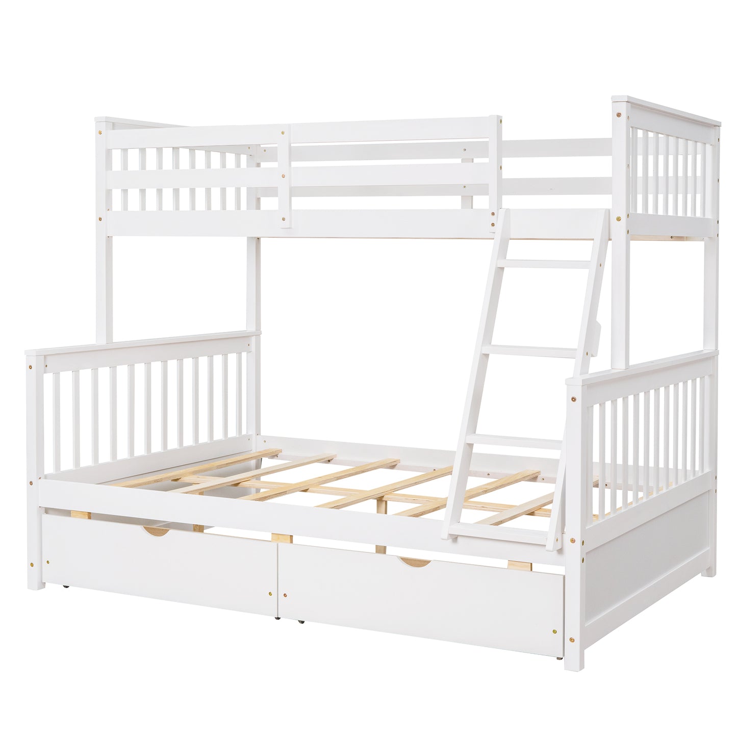 Twin-Over-Full Bunk Bed with Ladders and Two Storage Drawers (White) ( old sku:LT000165AAK）