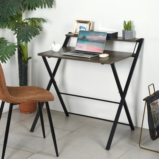 29.6" foldable desk with tier - WALNUT & BLACK