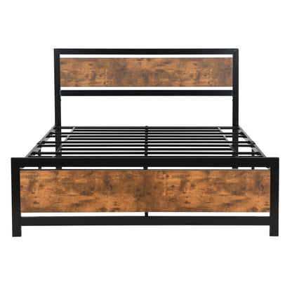 Metal and Wood Bed Frame with Headboard and Footboard ,Queen Size Platform Bed ,No Box Spring Needed, Easy to Assemble(Black)